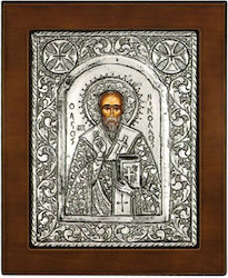 Saint Icon St. Nicholas Coated Silver 925 Brown Wood 17x14