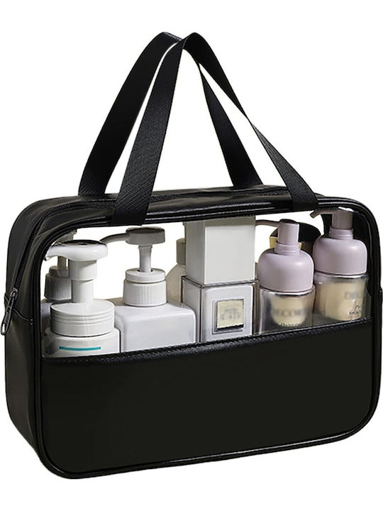 Geantă Cosmetică Neseser Organizare Călătorie Material Textil Pvc Rezistent La Apă Portabil 30x21x12 Cm Negru