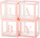 Set 4 Cutii Pentru Baloane Alista Home Baby Script Design Temă Dragoste Cuburi Decorative Din Plastic Accesorii Pentru Petreceri 30 X 30 Cm Contur Roz Transparent