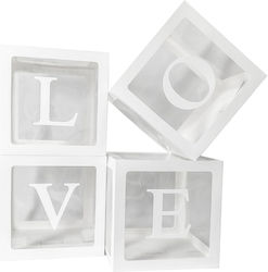 Set 4 Cutii Pentru Baloane Alista Home Design Script Dragoste Tematică Dragoste Cuburi Decorative Din Plastic Accesorii Pentru Petreceri 30 X 30 Cm Contur Alb Transparent