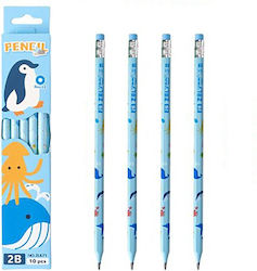 Set 10 Black Pencils Alista Home 2b School Students Eraser Blue Model Penguins