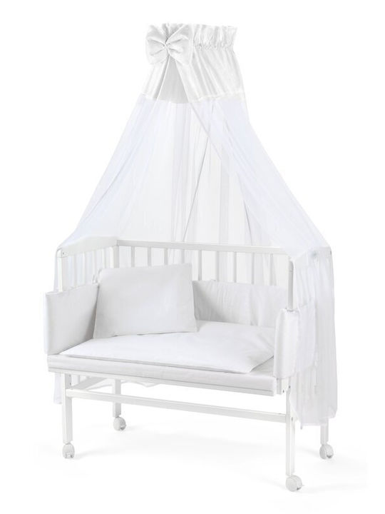 Waldin Babywiege mit Matratze und Rädern Weiß