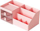 Cutie de Depozitare pentru Birou Alista Home Organizator pentru Machiaj și Papetărie Cosmetice 2 Sertare Compartimente Multiple Model Iepuraș Plastic 27.5x15.5x12 Cm Roz