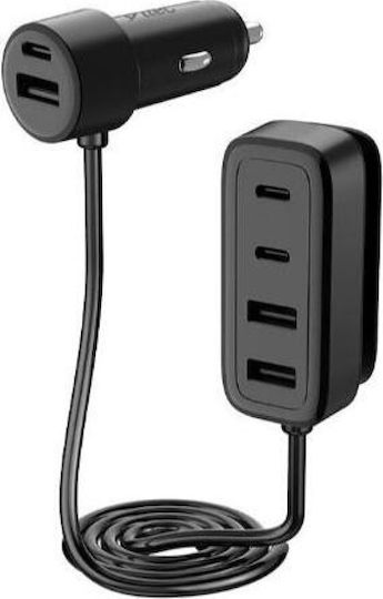 TTEC SmartCharger 6in1 Φορτιστής Αυτοκινήτου 90W Γρήγορης Φόρτισης με Θύρες: 3xUSB 3xType-C Μαύρο Χρώμα TTEC