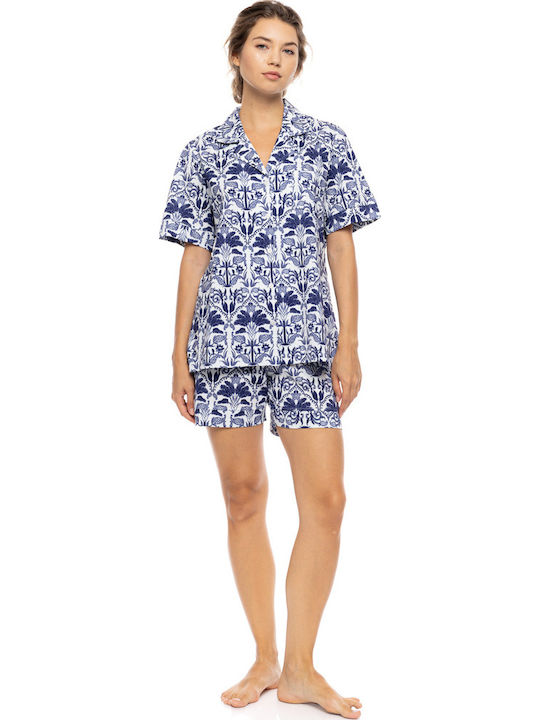 Pink Label Summer Women's Pajama Set Blue Tropical