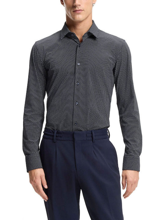 Μακρυμάνικo Πουκάμισο σε Στενή Γραμμή Πουά Dark Blue