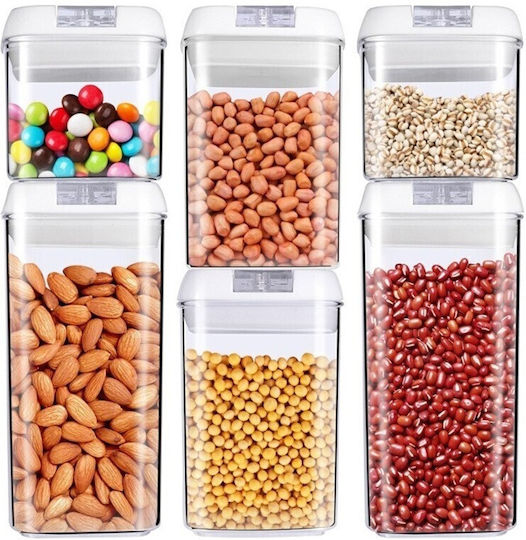 Alista Home Set of 6 Food Jars Cereals Pasta with Plastic Lid White 500ml Pieces