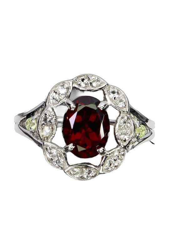 925 Eleganter Natürlicher Granat Weißtopas Peridot Ring Größe 17
