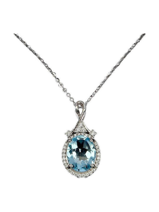Delicate Beautiful Necklace Natural Sky Blue Topaz Zirconia 925
