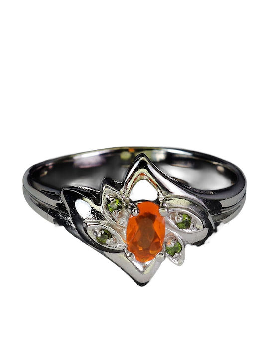 925 Silver Ring Delicate Natural Orange Opal Diopside Size 19