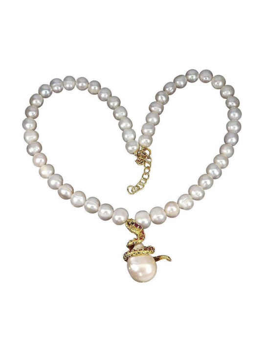 Stunning Snake Necklace Rubies Pearls 925 Silver Natural