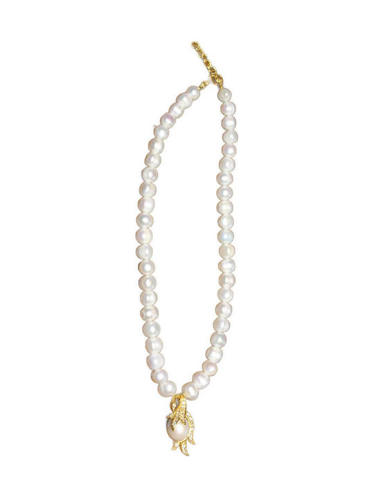 925 Necklace Natural Pearls White Topazes Swan Beautiful