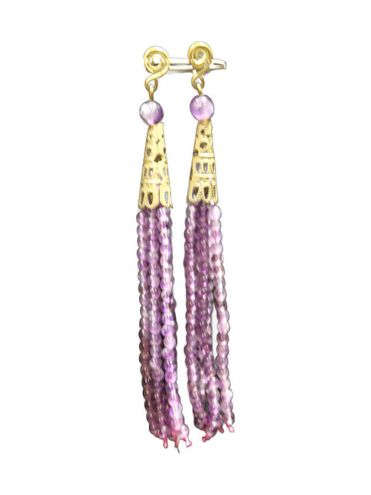 Dangling Earrings Natural Amethyst Stones Brass 3