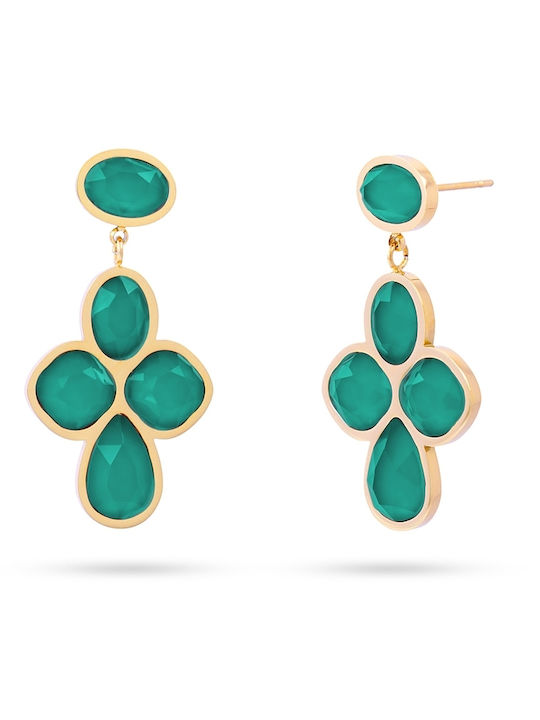 Anartxy Dangle Earrings Made of Gold Plated Steel Green