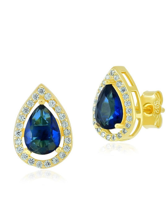 Bijou Box Silver Gold Plated Stud Earrings with Blue Stones