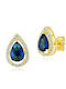 Bijou Box Silver Gold Plated Stud Earrings with Blue Stones