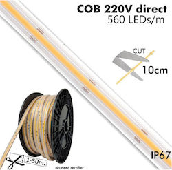 Bandă LED Impermeabilă 220V Lumină Alb Cald 5m Tip COB
