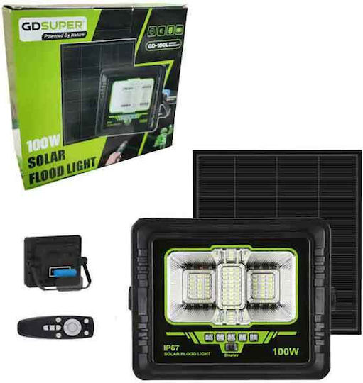 Gdsuper Wall Waterproof Solar LED Flood Light 100W Cold White 7500K with Remote Control IP67