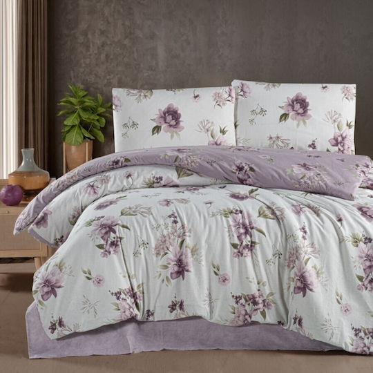 First Choice Set Huse Pentru Pilote Duble Cu 2 Fețe De Pernă Și 1 Cearceaf 200x220cm Violet