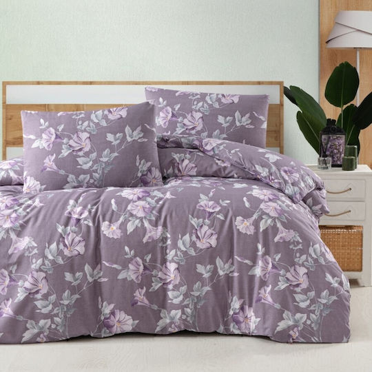 First Choice Set Huse Pentru Pilote Duble Cu 2 Fețe De Pernă Și 1 Cearceaf 200x220cm Violet