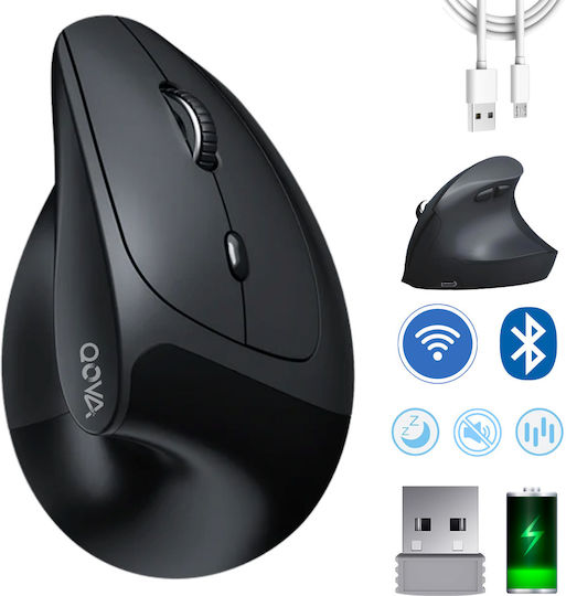 Qova Ασύρματο Εργονομικό Bluetooth Vertical Ποντίκι Μαύρο