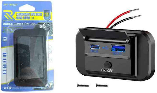 Rchang Încărcător Auto Cu Dublu Port Usb Comutator On Off Usb Qc3.0+pd3.0 W05237 Dual Usb Car Charger On Off Switch