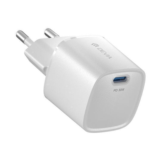 Devia Φορτιστής Χωρίς Καλώδιο GaN με Θύρα USB-C 30W Power Delivery / Quick Charge 3.0 Λευκός (RLC-545)