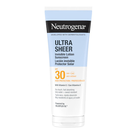 Neutrogena® Ultra Sheer Invisible Хидратиращ Лосион Слънцезащитен Крем За Тяло С Тънка Текстура Слънцезащитен Фактор (SPF) 30 За Интензивна Хидратация И Моментално Попиване 200 мл
