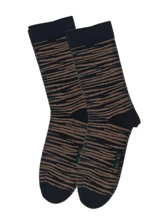 Fms Women's Cotton Socks Comfort Fit Striped Pattern Dark Blue