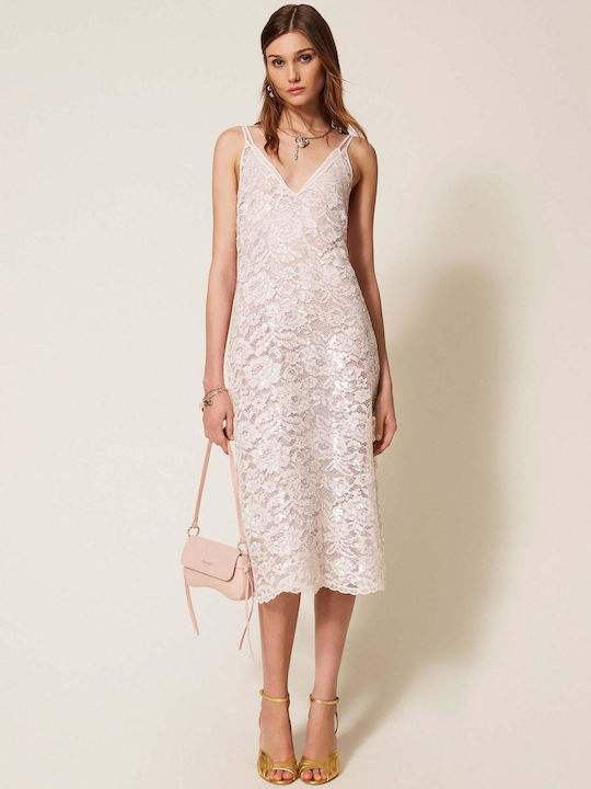 Sommer Midi Abendkleid mit Spitze & Transparenz Beiges