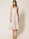 Sommer Midi Abendkleid mit Spitze & Transparenz Beiges