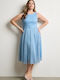 Summer Midi Dress for Wedding Christening with Lace Light Blue