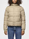 Short Women's Puffer Jacket for Winter Beige