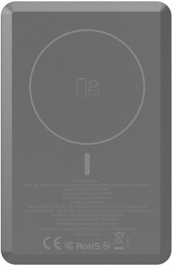 Mobile Origin PB14 MagSafe Power Bank 20000mAh 30W με 2 Θύρες USB-C Power Delivery Γκρι
