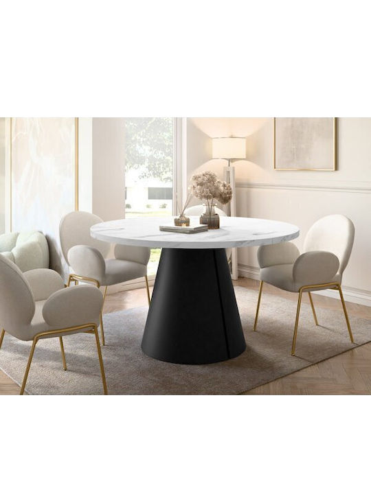 Oswego 165 Round Extendable Dining Table with Marble Surface Black 76x76cm