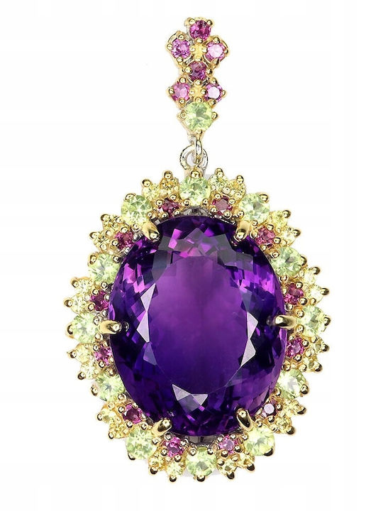 Silver Pendant Natural 47ct Amethyst Olivines Garnets Sapphires