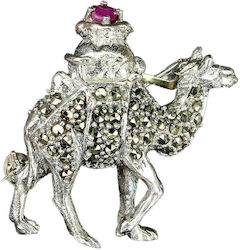 Brooch Silver Natural Marcasites Ruby Camel