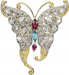 Butterfly Brooch Navy Sapphires Aquamarines Topaz 925