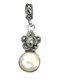 925 Silver Delicate Pendant Elegant Natural Marcasite Pearl Flower