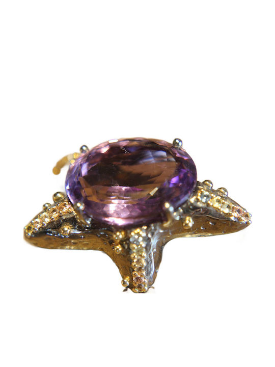 Artistic Silver Pendant Natural Amethyst Sapphires Songea Starfish Artistic Silver Pendant Natural Amethyst Sapphires Songea Starfish