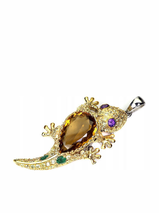 Lizard Pendant 27ct Synthetic Citrine Emeralds Amethysts Olivines 925