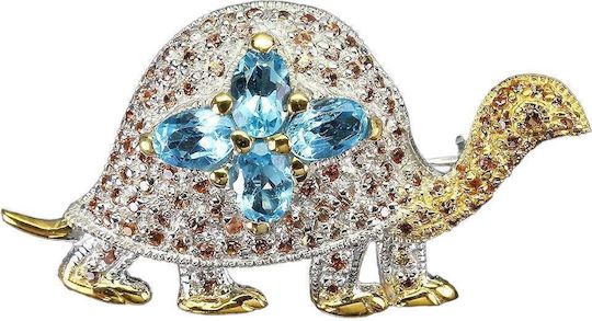 Silver Turtle Brooch Sapphires Swiss Blue Topaz 925