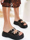 Μαύρα Flatforms Snake Print Διακοσμητικές Αγκράφες