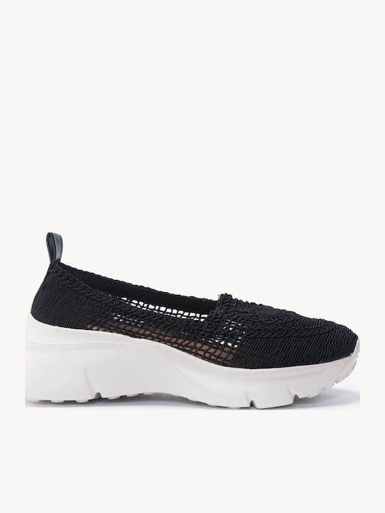 Schwarze Slip On Sneakers Mit Strickmuster Chunky Sohlen