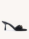 Μαύρα Suede Mules Χρυσή Μεταλλική Αγκράφα
