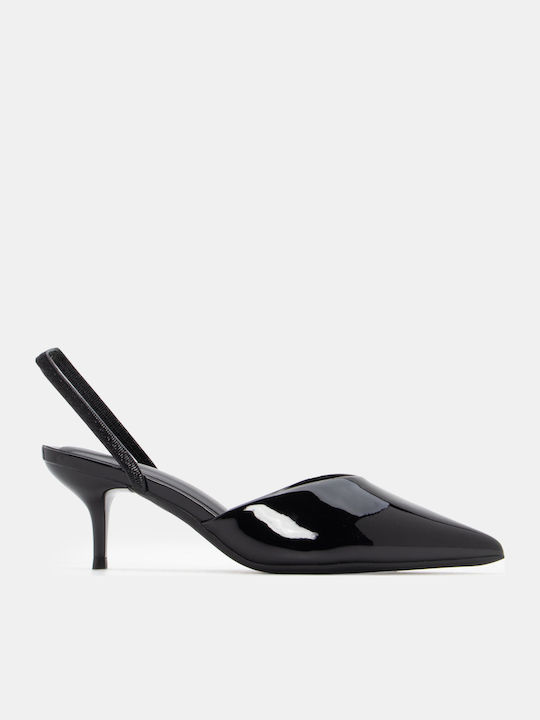 Spitze Zehe Pumps mit Mittlerem Absatz Schwarz