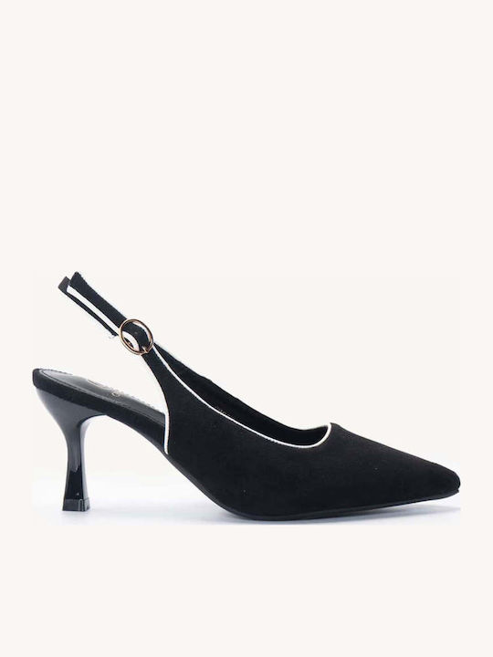 Pantofi Cu Toc Negru De Catifea Slingback Linia...