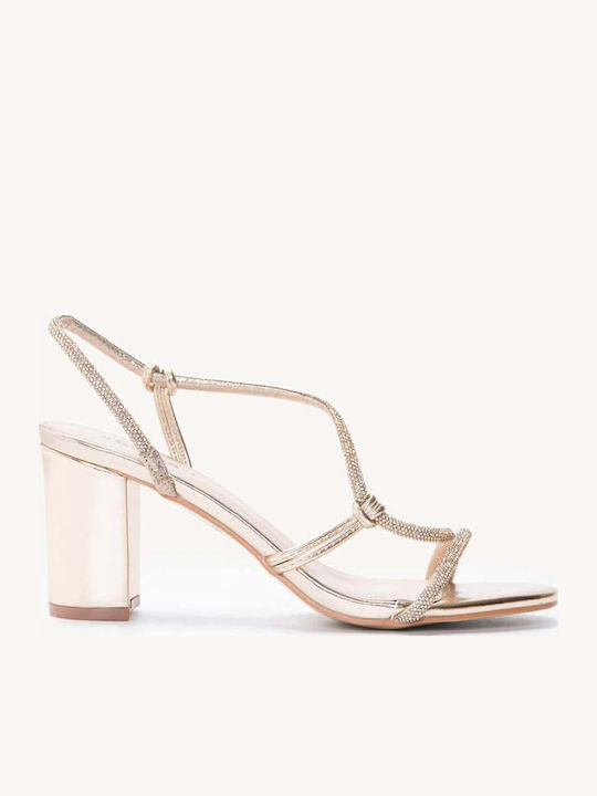 Gold Damen Sandalen mit Strass Riemen Block Absatz