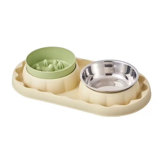 Bol Din Plastic Pentru Hrană & Apă Cu Hrănire Lentă Pentru Câine Cu Suport 2x 36cm În Culoare Verde