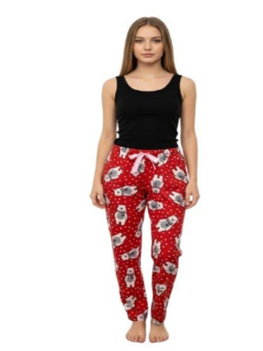 Soccus Pantaloni De Pijamale Dama Din Bumbac Pentru Iarnă Roșii
